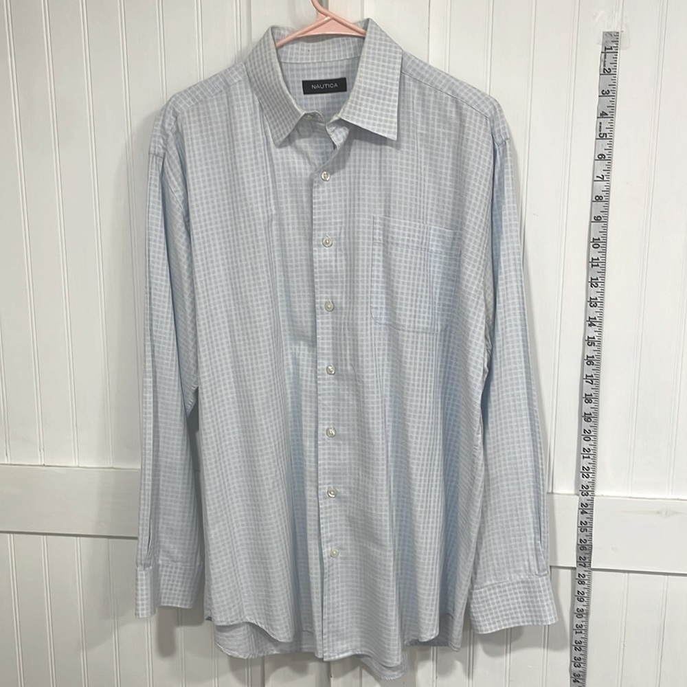 Nautica, long sleeve button-down blue and white size 16 1/2 34/35